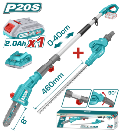 Bộ combo máy cưa cành TPSLI20081 và máy cắt hàng rào TPHT2016012 dùng pin Lithium 20V Hiệu Total TPTS201681
