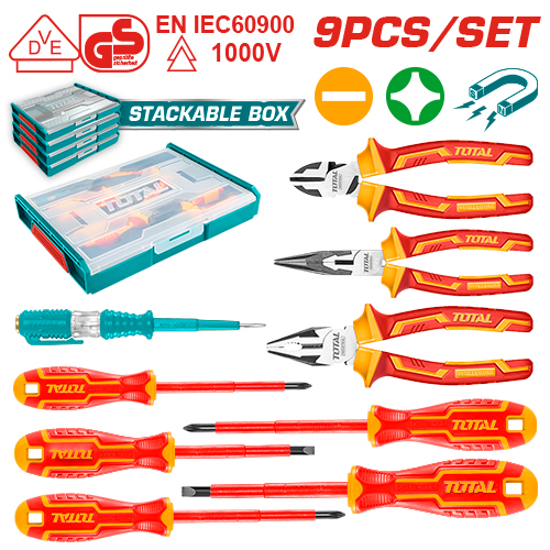 Bộ 9 công cụ cầm tay cách điện hiệu Total THKTV02H091 (Ngưng sản xuất thay thế mã THKIST3062)