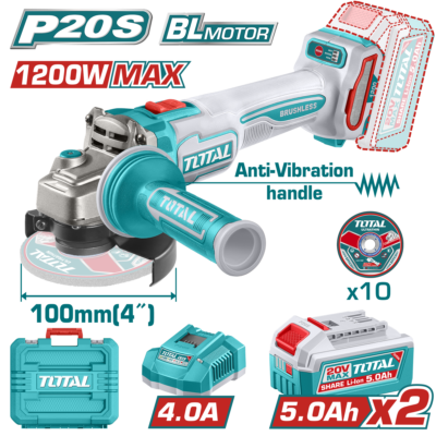 Máy mài góc cầm tay không chổi than dùng pin Lithium-ion 20V Total TAGLI2120232