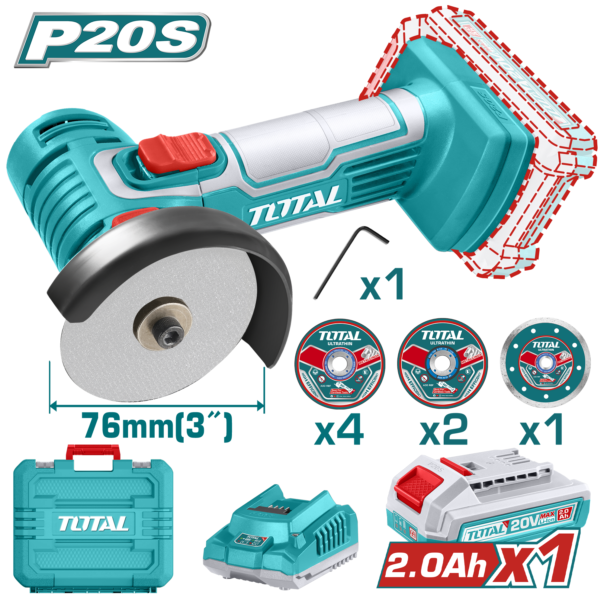 Máy cắt/mài mini cầm tay dùng pin Lithium-ion 20V Total TAGLI76012