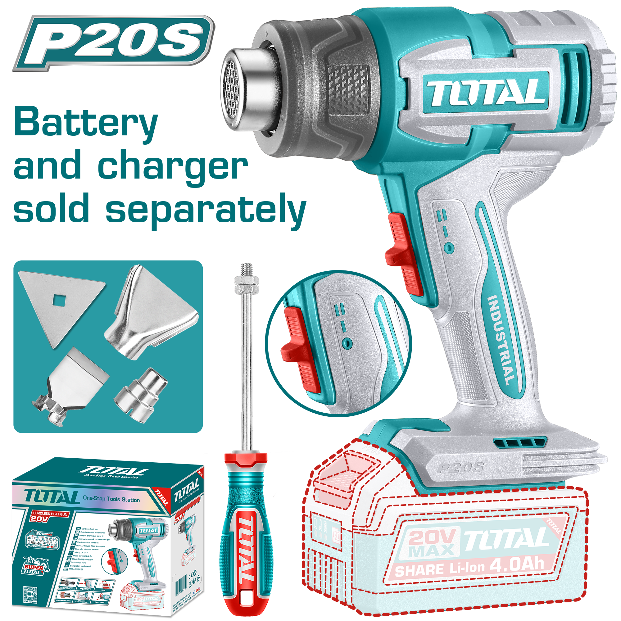 Máy thổi nhiệt (khò nhiệt) cầm tay dùng pin lithium-ion 20V (không kèm pin và sạc) TBLI2006