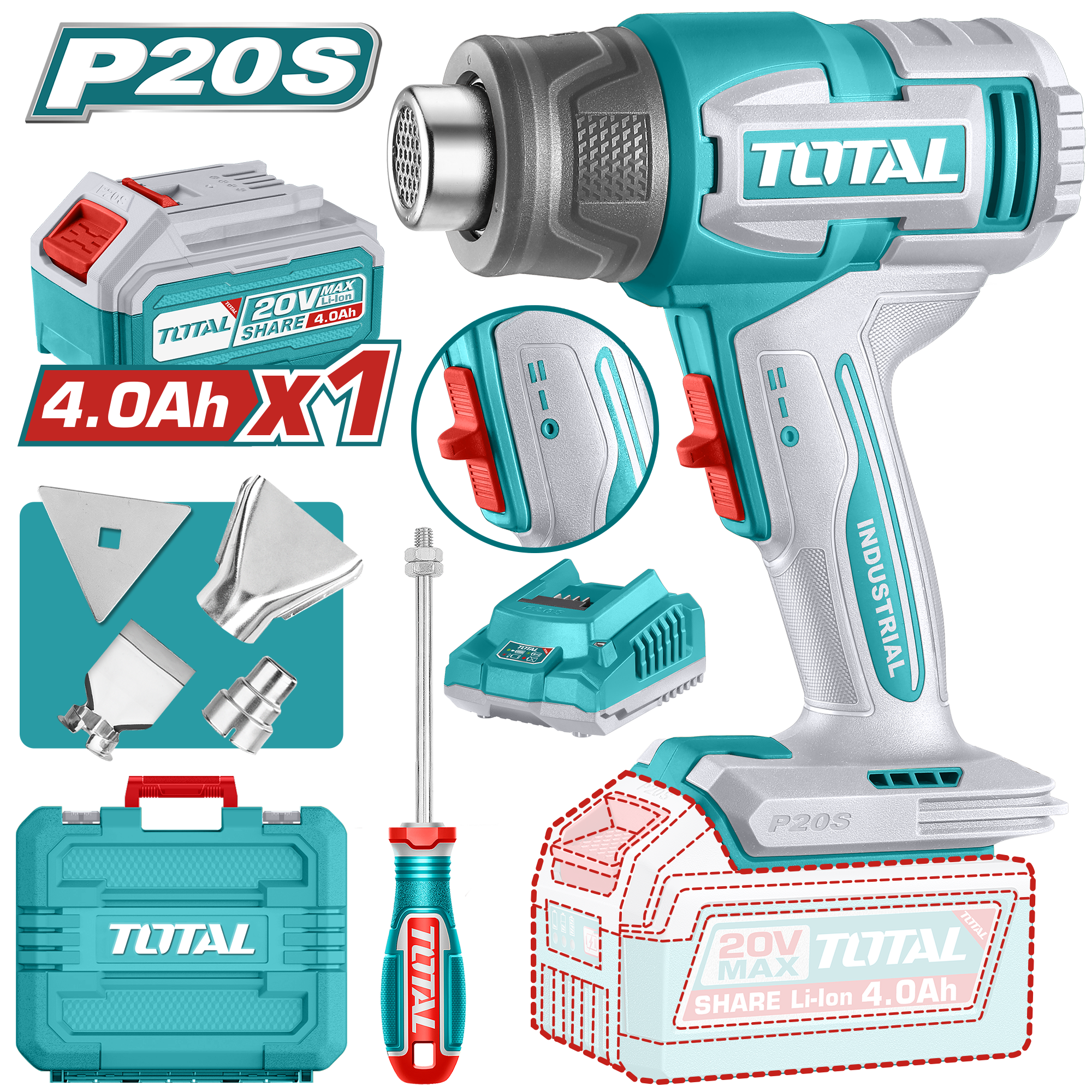 Máy thổi nhiệt (khò nhiệt) cầm tay dùng pin lithium-ion 20V TBLI20065