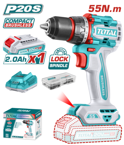 Máy khoan cầm tay không chổi than dùng pin Lithium-ion 20V Total TDLI205582