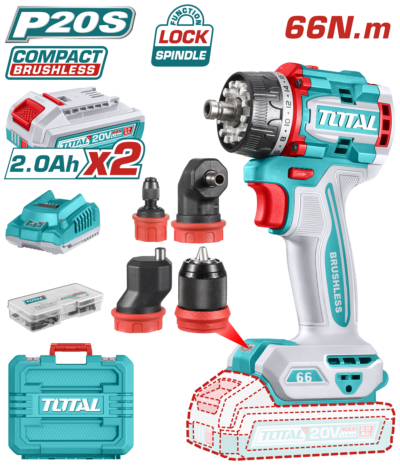 Máy siết khoan đầu đa năng không chổi than dùng pin 20V Total TDLI206686