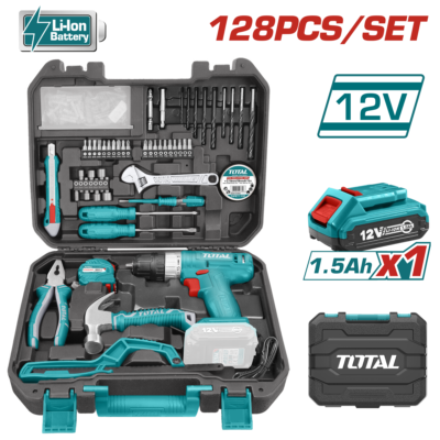 Bộ máy khoan dùng pin Lithium-ion kèm 128 dụng cụ Total THKTHP11282