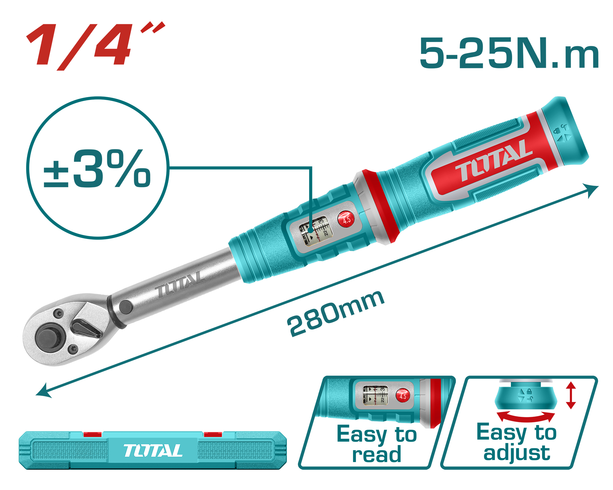 Cần siết lực cài đặt sẵn 1/4" (điều chỉnh được) Total THPTW1425N8