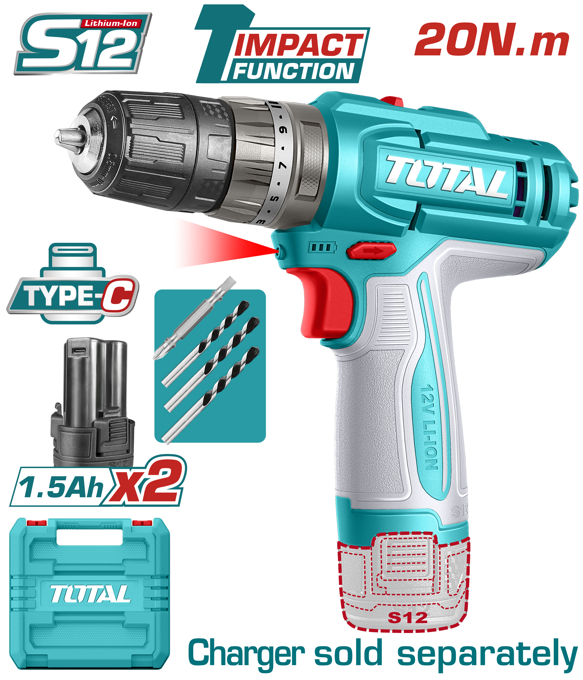 Máy khoan búa dùng pin 12V (không kèm sạc) Total TIDLI12206