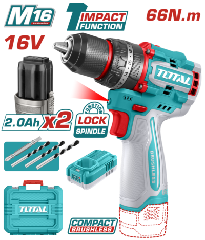 Máy khoan búa cầm tay không chổi than dùng pin Lithium-ion 16V Total TIDLI166062