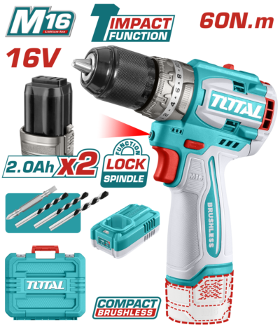 Máy khoan búa cầm tay không chổi than dùng pin Lithium-ion 16V Total TIDLI16682