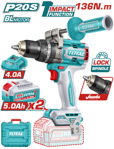 Máy khoan búa cầm tay không chổi than dùng pin lithium-ion TIDLI201368