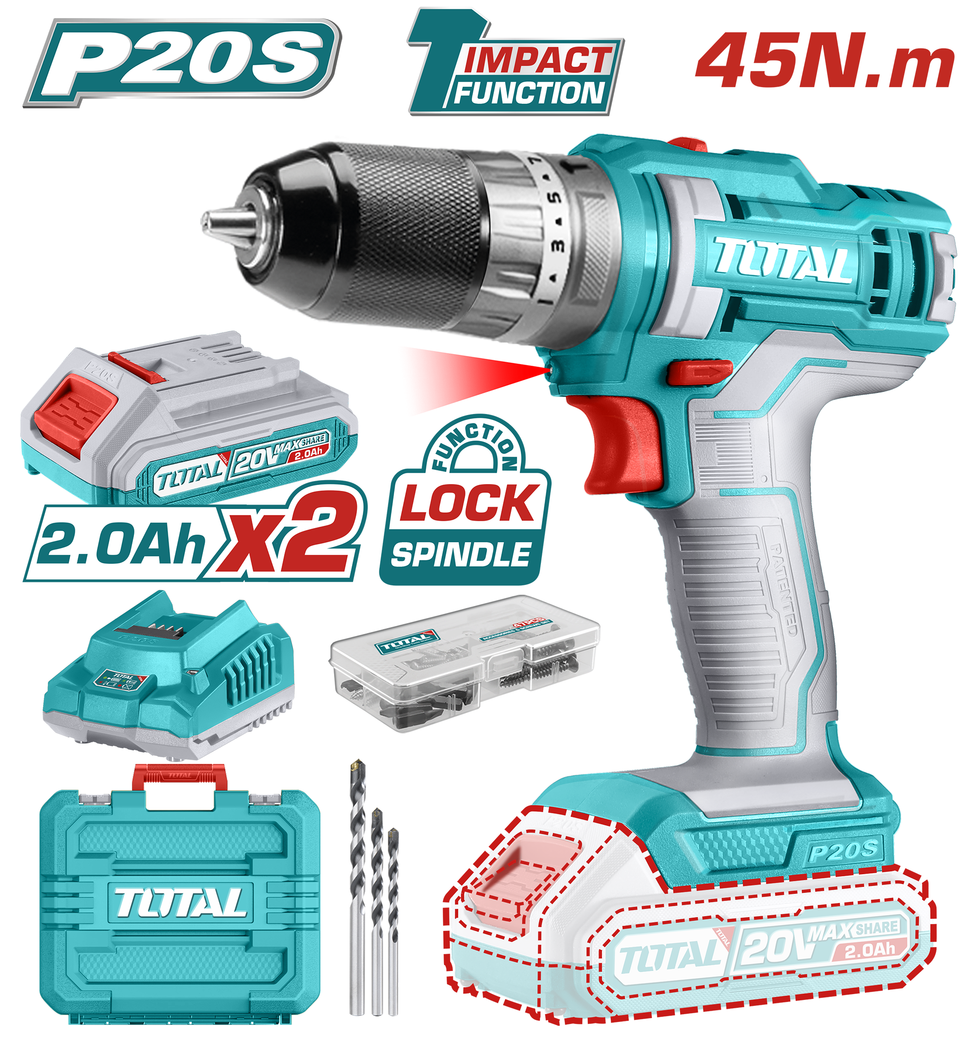 Máy khoan búa dùng pin 20V Total TIDLI201452