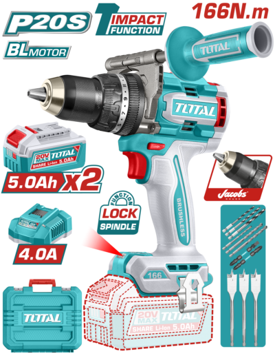 Máy khoan búa cầm tay không chổi than dùng pin Lithium-ion 20V Total TIDLI201668