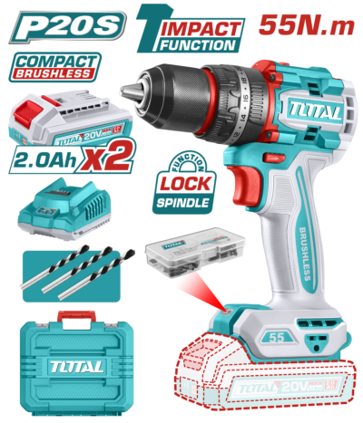 Máy khoan búa không chổi than dùng pin Lithium-Ion 20V Total TIDLI20558