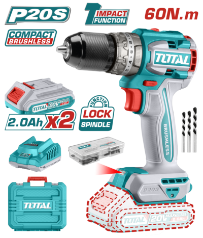 Máy khoan búa không chổi than dùng pin Lithium-Ion 20V Total TIDLI20602