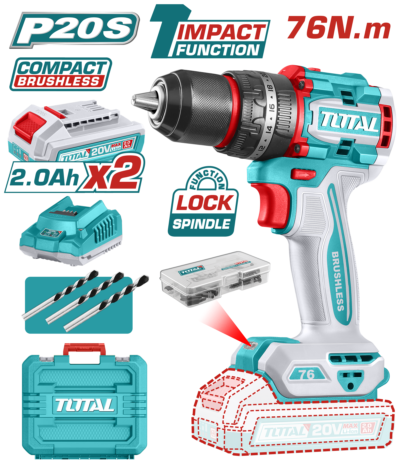 Máy khoan búa không chổi than dùng pin Lithium-Ion 20V Total TIDLI20768