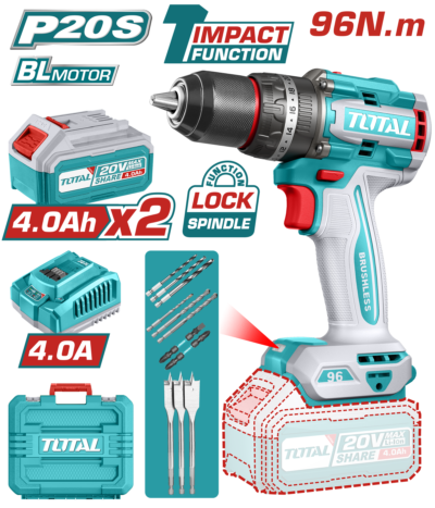 Máy khoan búa không chổi than dùng pin Lithium-Ion 20V Total TIDLI20968