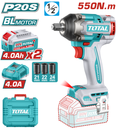 Máy siết bu lông cầm tay không chổi than dùng pin Lithium-ion 20V Total TIWLI2055