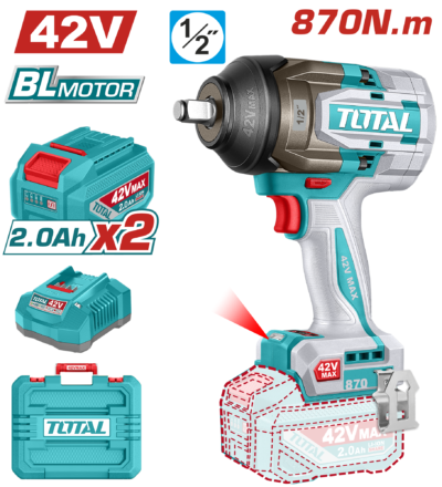 Máy siết buloong không chổi than dùng pin 42V Total 870N.m TIWLI42862