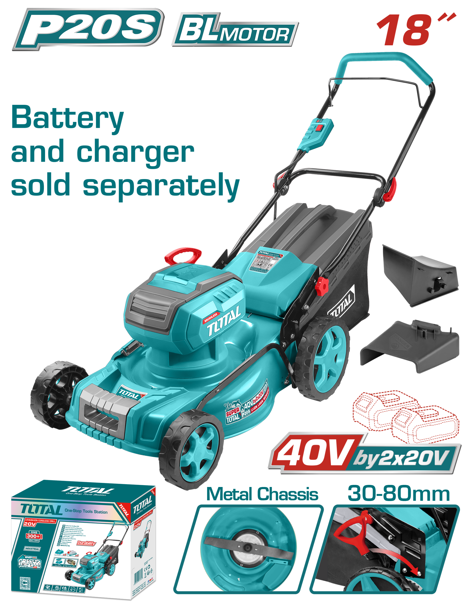 Máy cắt xén làm vườn 18 inch không chổi than dùng pin lithium-ion Hiệu Total TLMLI20185