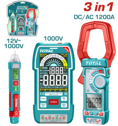 Bộ combo đầu dò điện áp AC THT210003, đồng hồ vạn năng kỹ thuật số TMT5110004 & kềm đo AC/DC 1200A kỹ thuật số TMT7610002 Total TOS24069