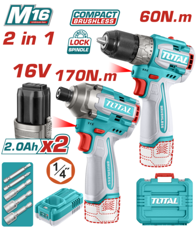 Bộ combo máy khoan và máy siết vít dùng pin Total TOSLI240968