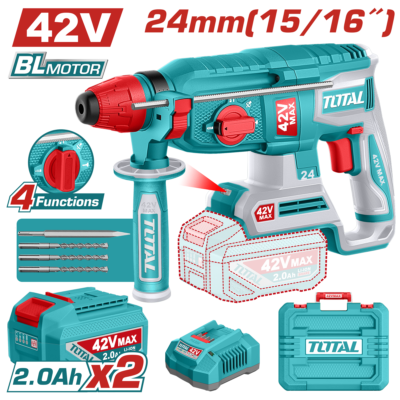 Máy khoan bê tông 24mm cầm tay không chổi than dùng pin Lithium-ion 42V Total TRHLI422482