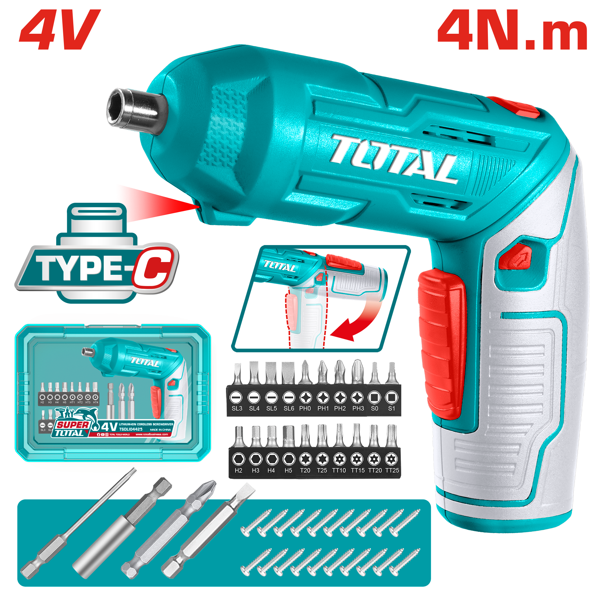 Máy siết vít cầm tay dùng pin Lithium-ion 4V Total TSDLI04425