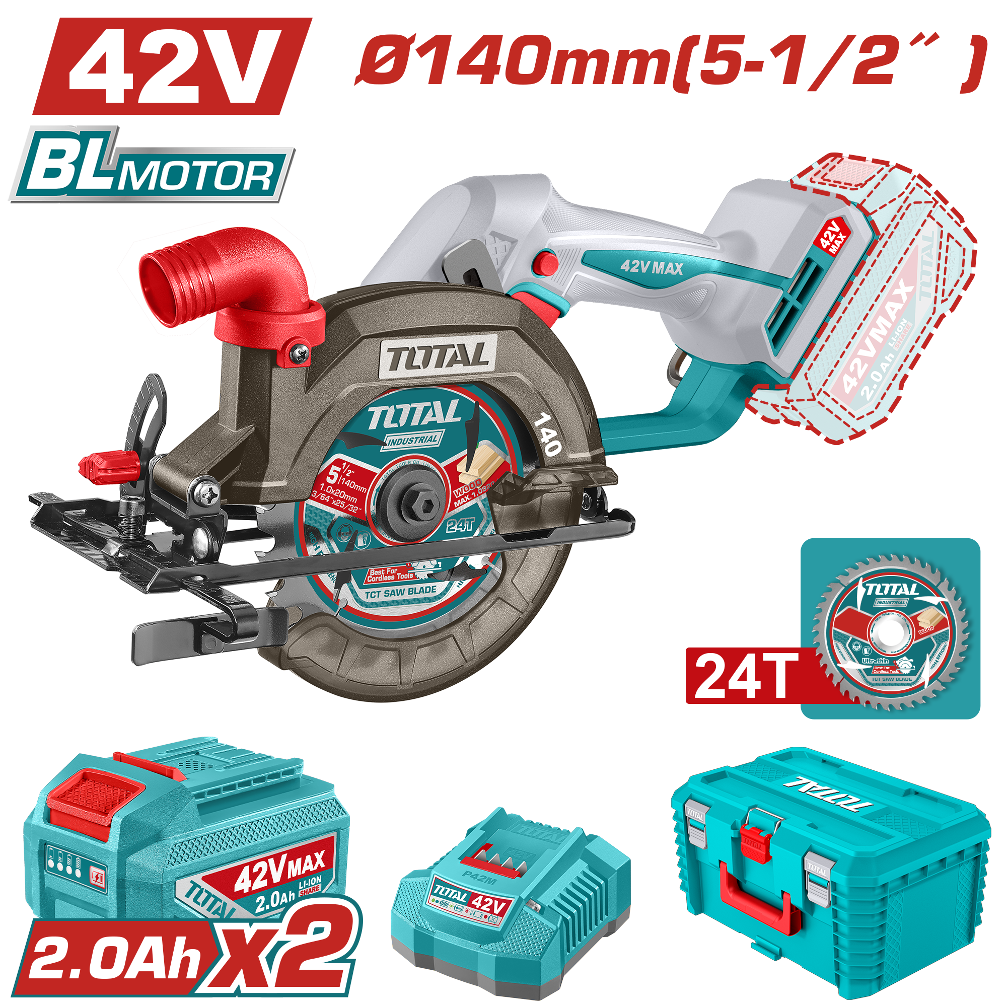 Máy cưa đĩa tròn cầm tay không chổi than dùng pin lithium-ion 42V - Hiệu Total TSLI4214012