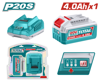 Bộ 1 pin TFBLI20021 và 1 sạc TFCLI2001 dùng pin Lithium-Ion 20V hiệu Total TFBCPK1012