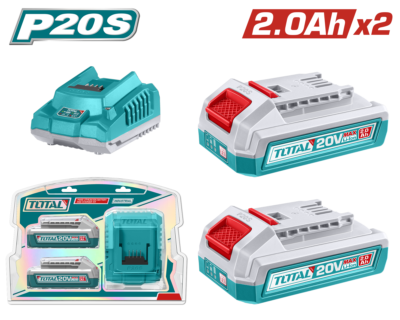 Bộ 2 pin Lithium-ion TFBLI20011 và 1 sạc TFCLI2001 dùng pin 20V hiệu Total TFBCPK2212