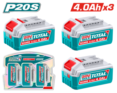 Bộ combo 3 pin Lithium-ion 20V/4.0Ah (TFBLI20021) cho dụng cụ dùng pin hiệu Total TOSLI251296