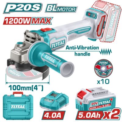 Máy mài góc cầm tay không chổi than dùng pin Lithium-ion 20V Total TAGLI2120232