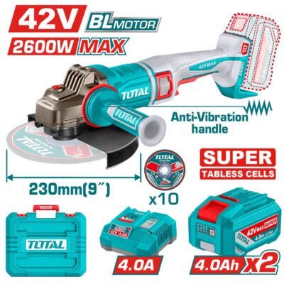 Máy mài góc cầm tay không chổi than dùng pin lithium-ion 42V Hiệu TOTAL TAGLI4260182