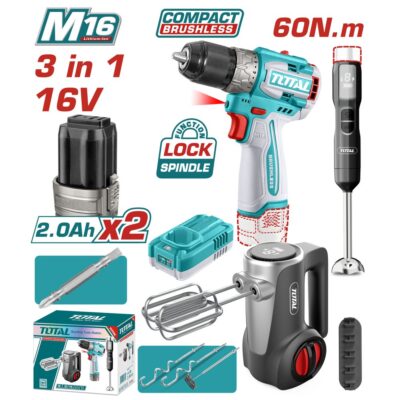 Bộ combo 3 trong 1 máy khoan dùng pin 16V Total TCKLI1638