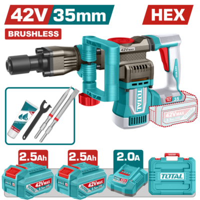 Máy đục bê tông 35mm không chổi than dùng pin 42V Hiệu TOTAL TDBLI423582