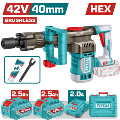 Máy đục bê tông 40mm không chổi than dùng pin 42V Hiệu TOTAL TDBLI424062