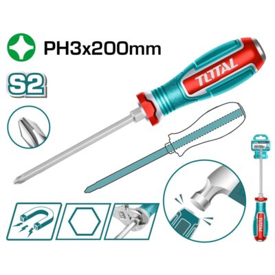 Tua vít bake đóng xuyên PH3x200mm Hiệu TOTAL TGTPH3200