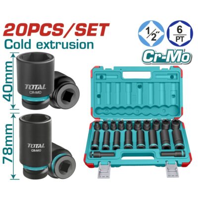 Bộ 20 đầu tuýp Impact 1/2 inch Hiệu TOTAL THKISD12203L