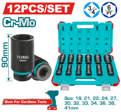 Bộ 12 đầu tuýp lục giác sâu 3/4" DR. Hiệu TOTAL THKISD34126L