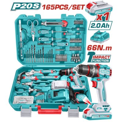 Bộ 165 món bao gồm máy khoan búa không chổi than dùng pin Lithium-ion Total THKTHP11652