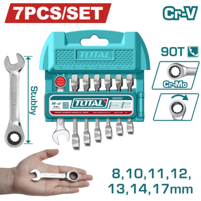 Bộ 7 cờ lê miệng vòng xoay chiều ngắn 8-17mm Hiệu TOTAL THT103RK176