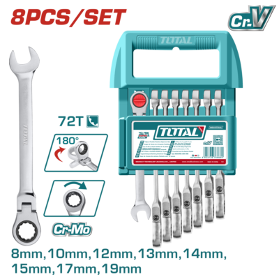 Bộ 8 cờ lê miệng vòng xoay chiều linh hoạt 8-19mm Hiệu TOTAL THT103RK586