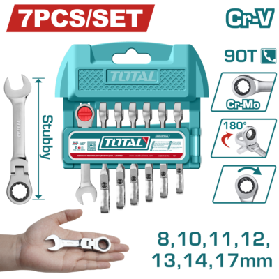 Bộ 7 cờ lê miệng vòng xoay chiều ngắn linh hoạt 8-17mm Hiệu TOTAL THT103RK676