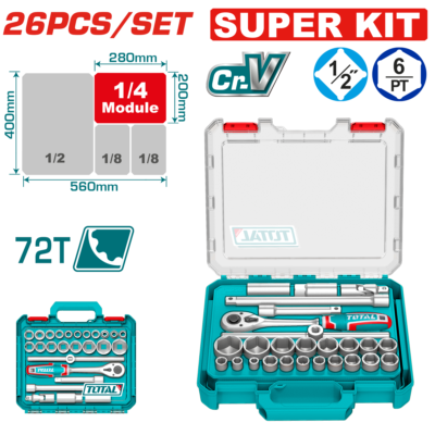 Bộ 26 đầu tuýp 1/2 inch DR. Hiệu TOTAL THT121266