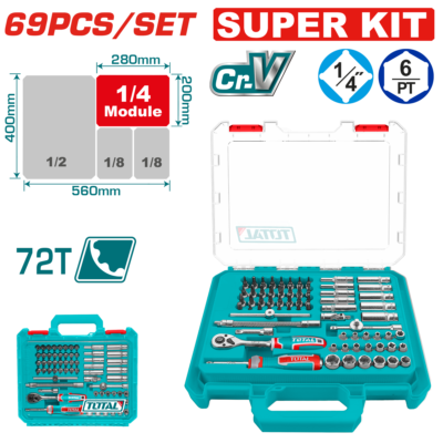 Bộ 69 đầu tuýp 1/4" DR. Hiệu TOTAL THT141696