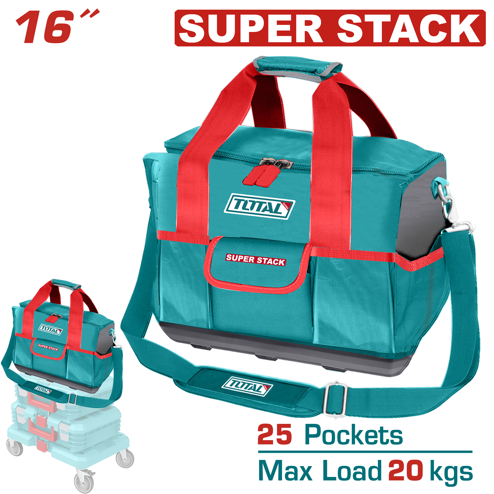 Giỏ rỗng dùng đựng công cụ 16 inch 25 ngăn tải trọng 20kg có dây đeo vai Hiệu TOTAL THT16165