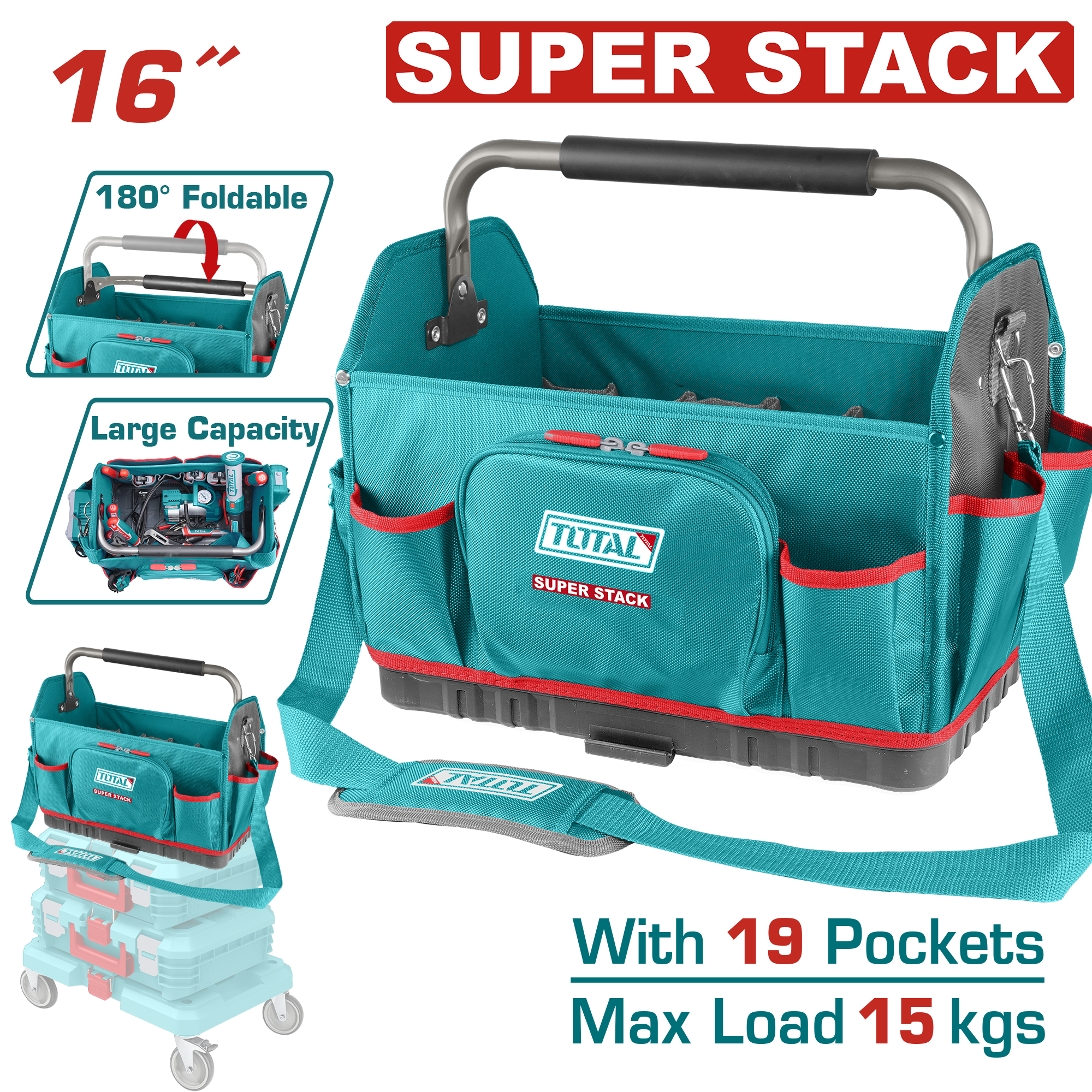 Giỏ rỗng dùng đựng công cụ 16 inch 19 túi tải trọng 15kg Hiệu TOTAL THT36L06