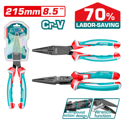 Kềm mũi nhọn mỏ dài trợ lực tác động kép 215mm Hiệu TOTAL THTC520808