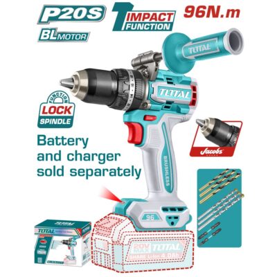 Máy khoan búa cầm tay không chổi than dùng pin lithium-ion (không kèm pin và sạc) 20V Hiệu TOTAL TIDLI209687