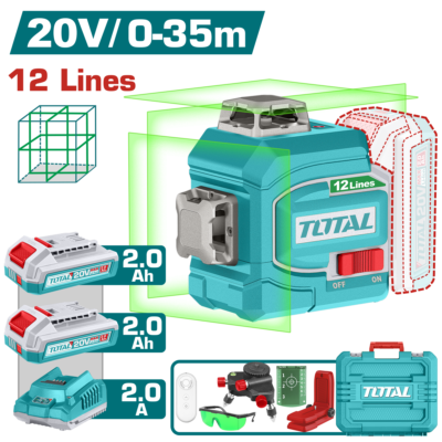 Máy đo mức cân bằng tia laser xanh 3D dùng pin 20V Hiệu TOTAL TLL3012165